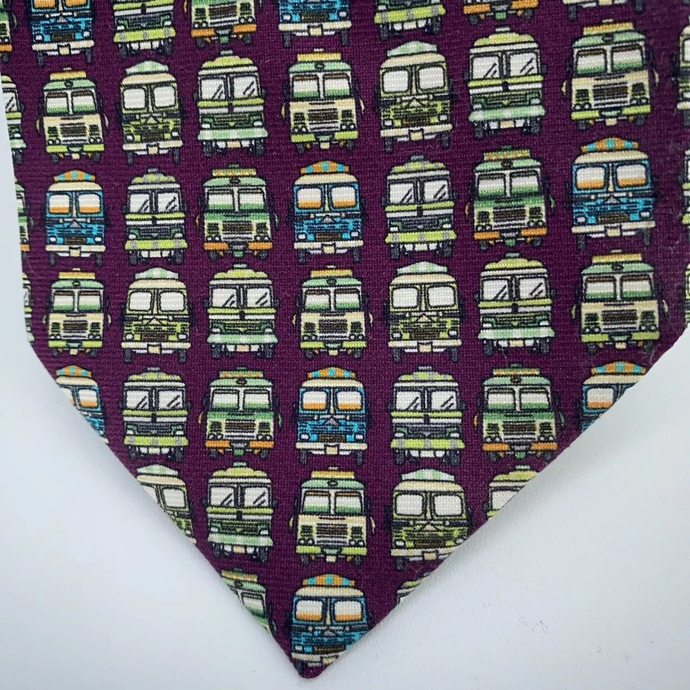 Eton‎ Tie Men One Size Multi Trucks Print Silk Classic Fit Necktie Italy Made